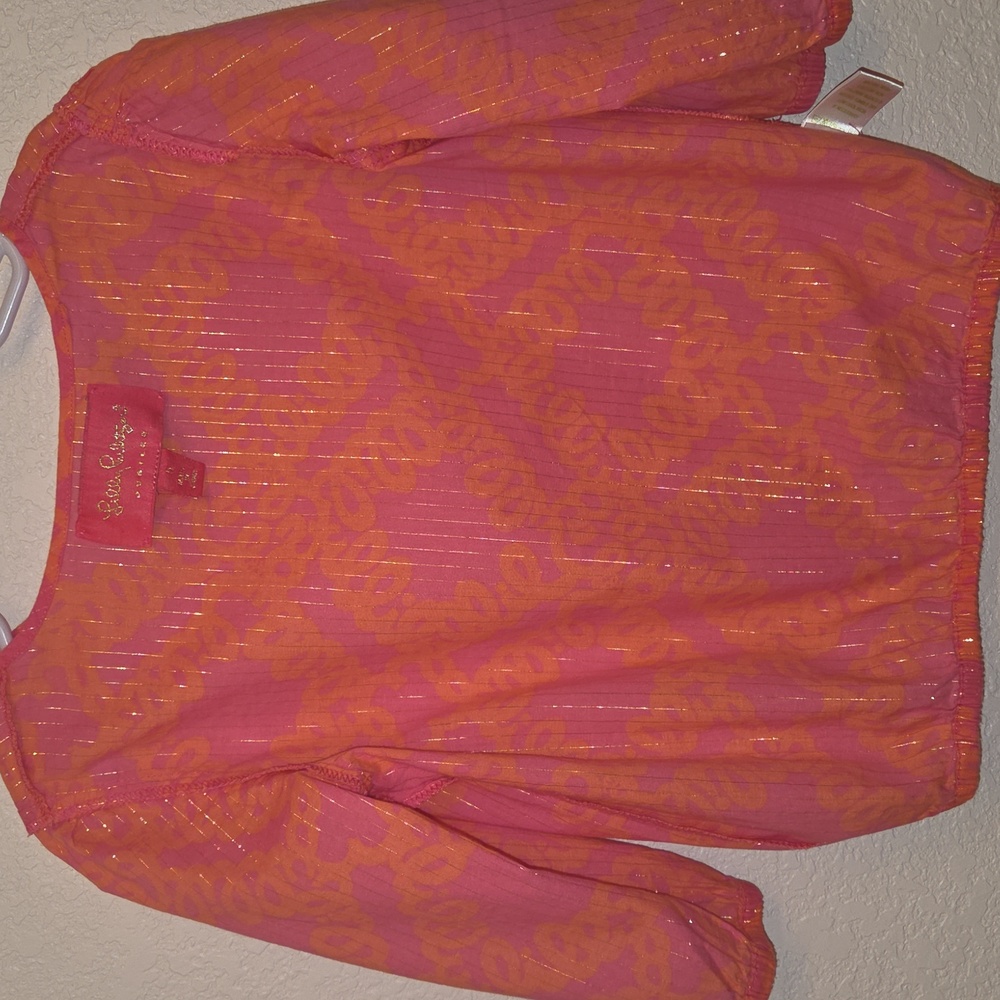 Lilly Pulitzer Pink and Orange With A Gold Sparks Kids Fancy Blouse - Picture 5 of 8
